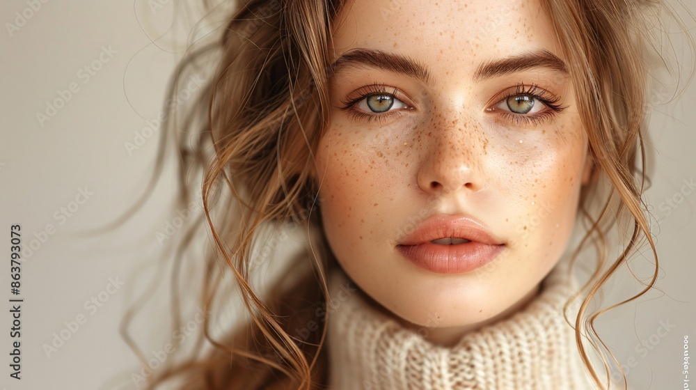 Closeup Portrait of a Young Woman with Freckles. Closeup Portrait of a Young Woman with Freckles.