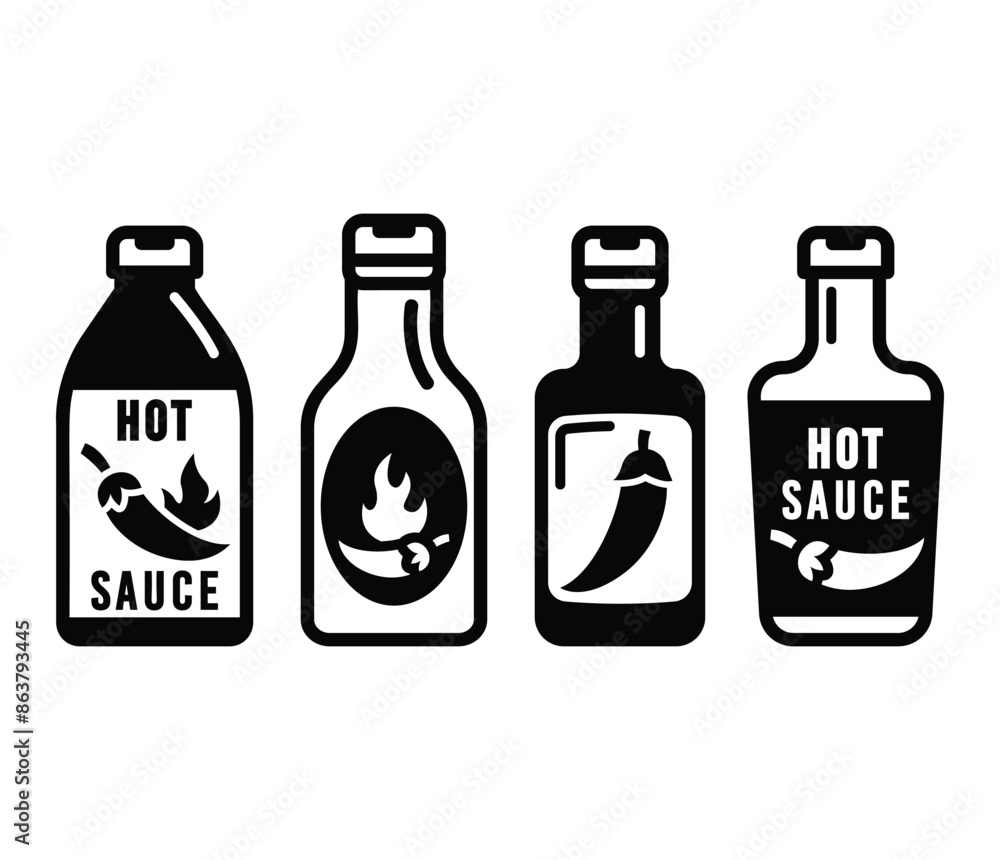 hot sauce chili bottle icons symbol vector design black white color simple illustration collection set hot sauce chili bottle icons symbol vector design black white color simple illustration collection set