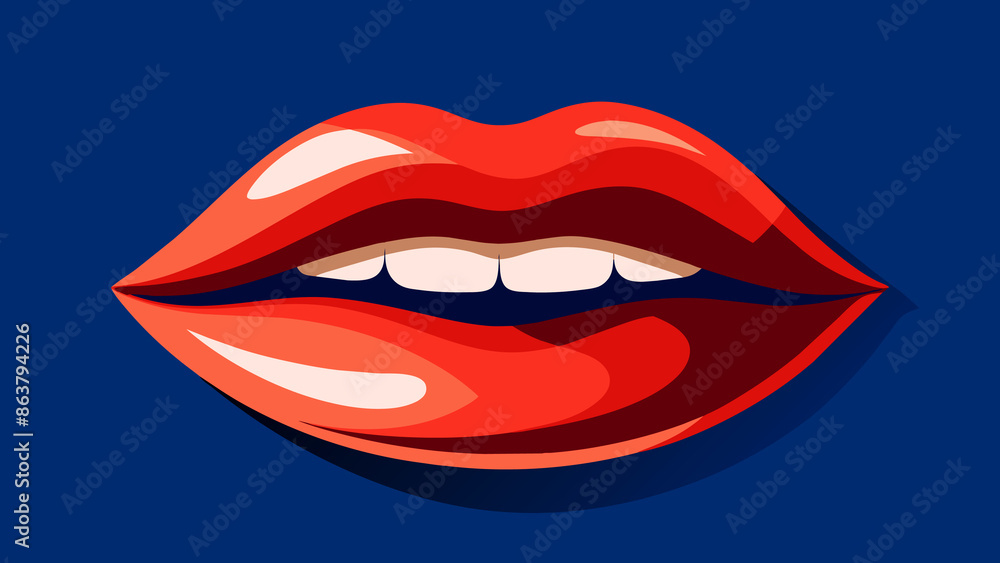 This is a close-up of a woman's lips painted in red on a blue background.