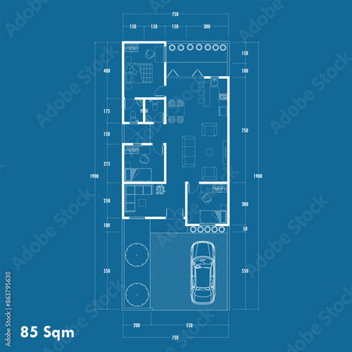 Floor plan blueprint, Figure of the jotting sketch of the construction and the industrial skeleton of the structure and dimensions. vector eps 10