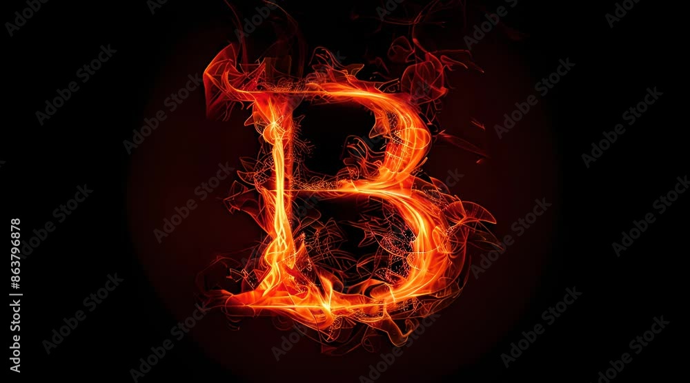 The letter B is written in flames. The letter is surrounded by fire, giving it a fiery and intense appearance The letter B is written in flames. The letter is surrounded by fire, giving it a fiery and intense appearance
