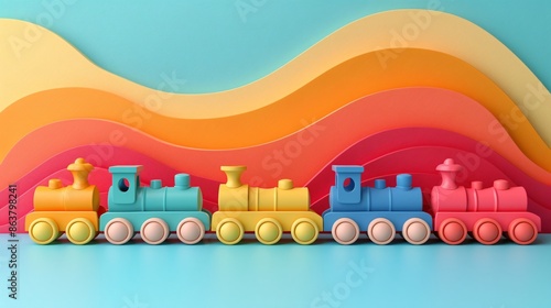 Colorful Toy Train on Abstract Background. © Photochanu
