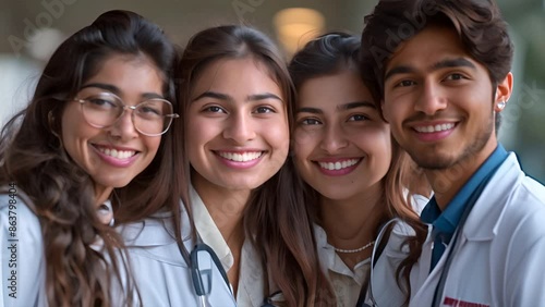 Group of happy Indian medical students posing for a photo.generative ai