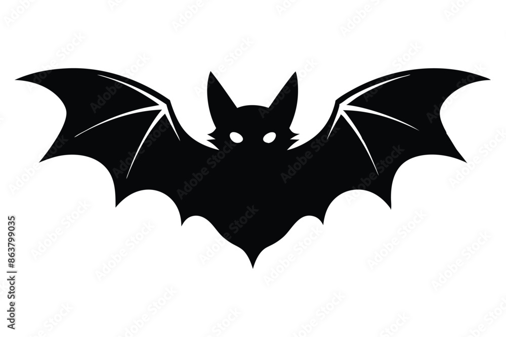 A simple black silhouette of a bat illustration A simple black silhouette of a bat illustration