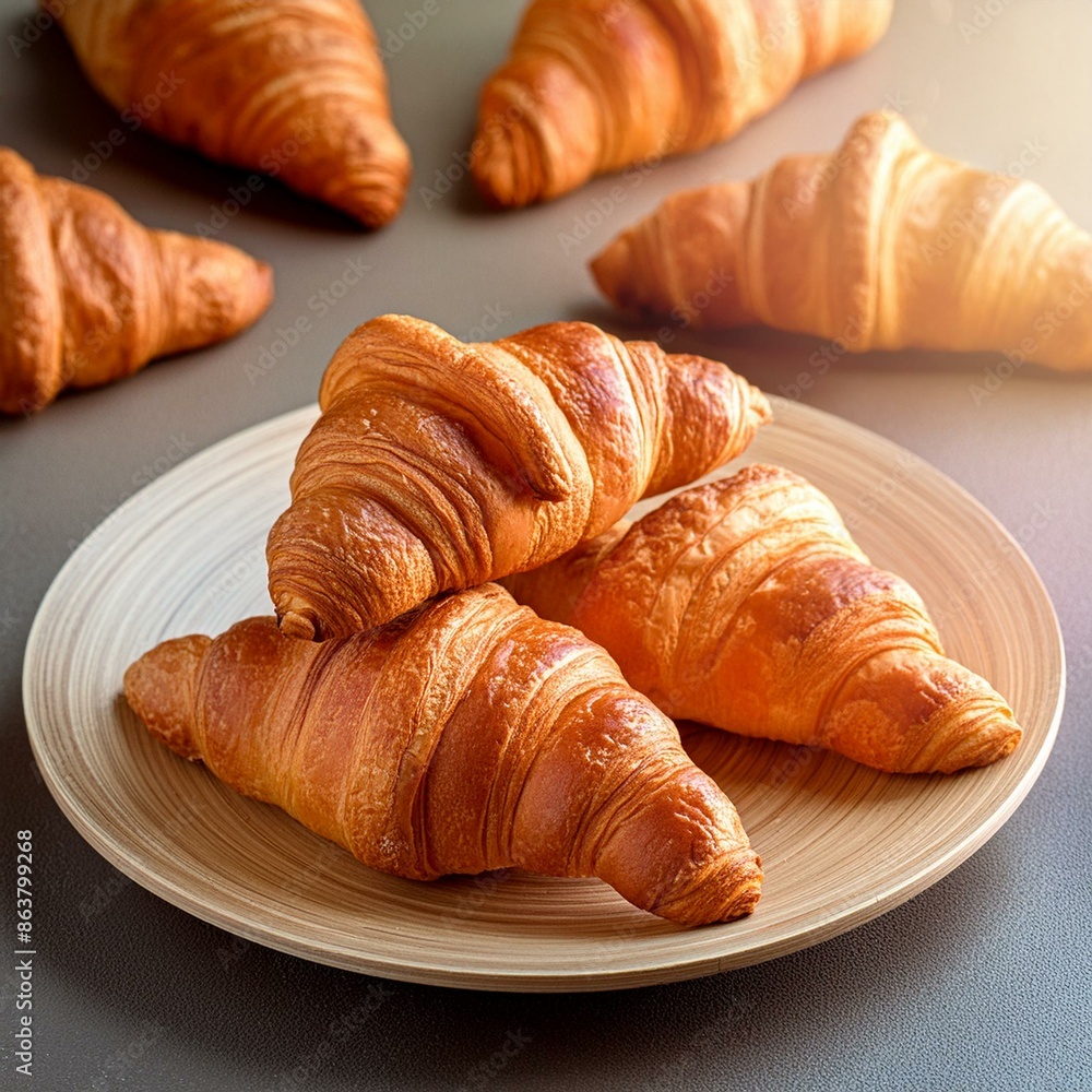 Morning breakfast Tasty crusty croissants Morning breakfast Tasty crusty croissants
