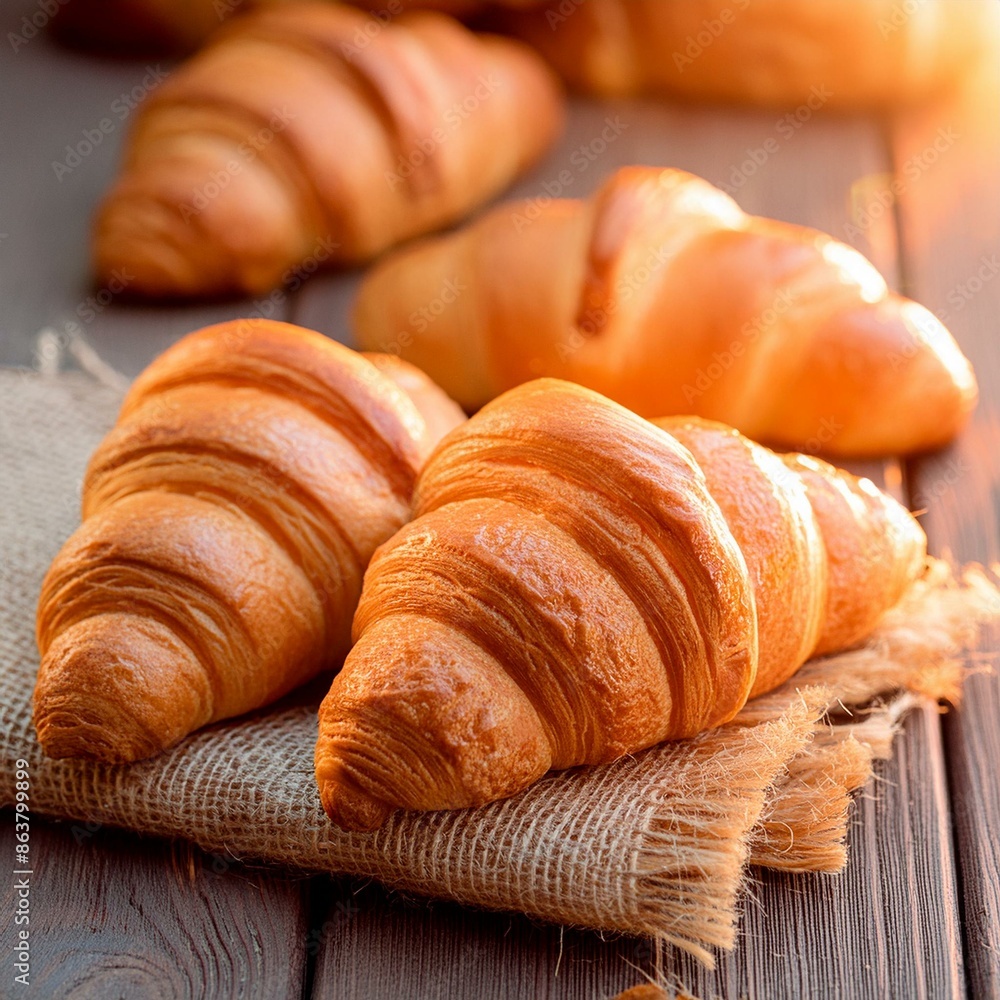 Morning breakfast Tasty crusty croissants Morning breakfast Tasty crusty croissants