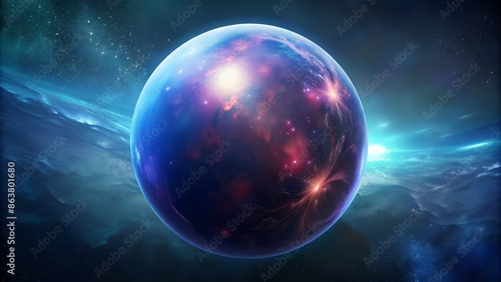 Fototapeta premium a large celestial sphere resembling a planet set against a backdrop of space filled with stars
