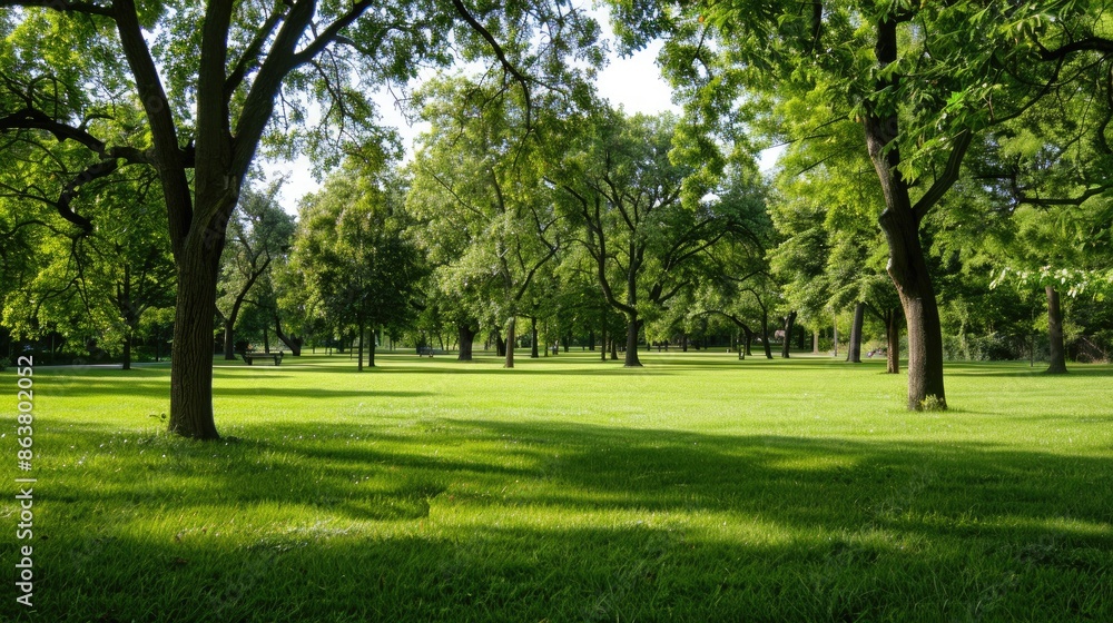 Fototapeta premium Beautiful park with green grass and trees