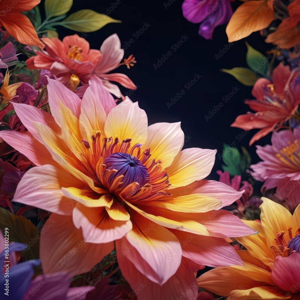 Close-up of a Vibrant Yellow and Pink Flower. Close-up of a Vibrant Yellow and Pink Flower.