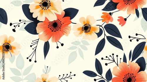 Seamless pattern with bold, graphic floral designs