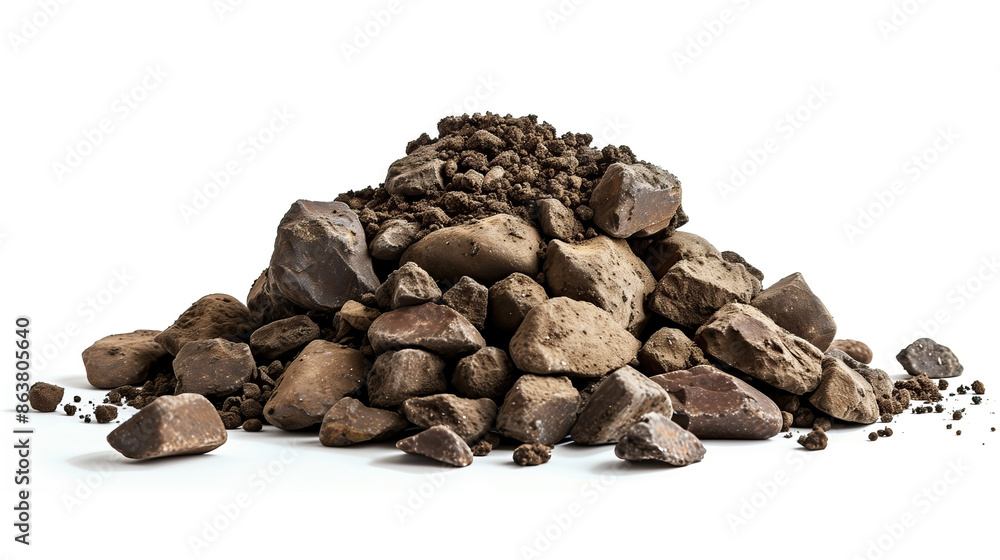 side view on pile of rocks covered in dirt isolated on white background side view on pile of rocks covered in dirt isolated on white background