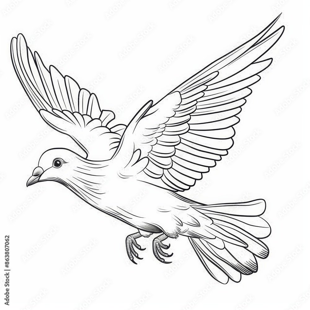 Obraz premium Black and white dove or pigeon sketch. Easter and peace symbols.