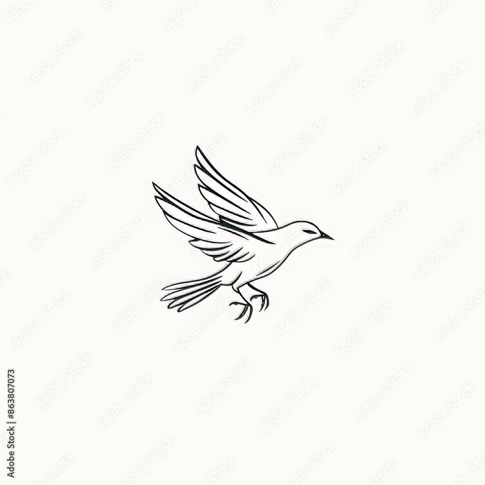Obraz premium Dove bird front with spread wings. Modern sketch of a flying dove pigeon