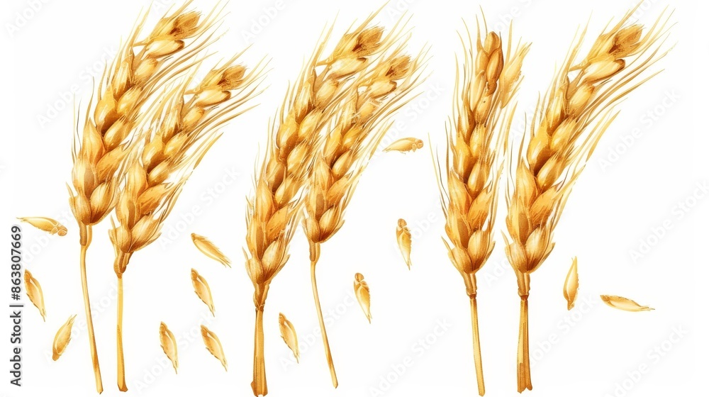 A golden grain spike with isolated ears of wheat. A modern golden grain spike with isolated ears of wheat. A golden grain spike with isolated ears of wheat. A modern golden grain spike with isolated ears of wheat.