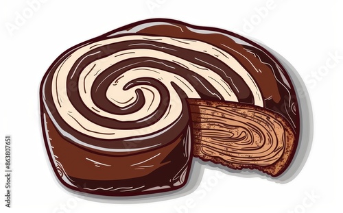 Wallpaper Mural Detailed Swiss cake sketch of chocolate rolls with cream swirls. Torontodigital.ca