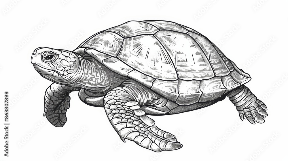 Fototapeta premium Sea turtle isolated monochrome icon. Modern caretta ocean terrapin with shell, aquarium pet, mascot of sea reptile. Loggerhead sea turtle, reptile, nautical tortoise.