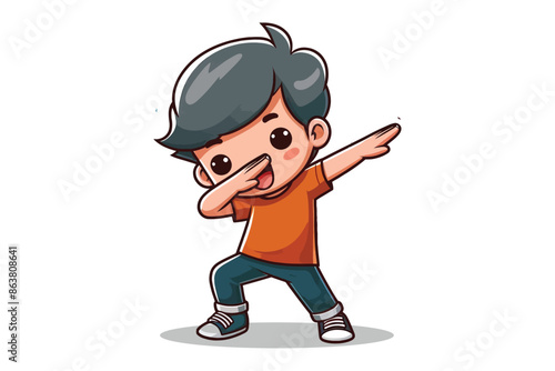 vector cute cool boy dabbing pose cartoon vector icon illustration