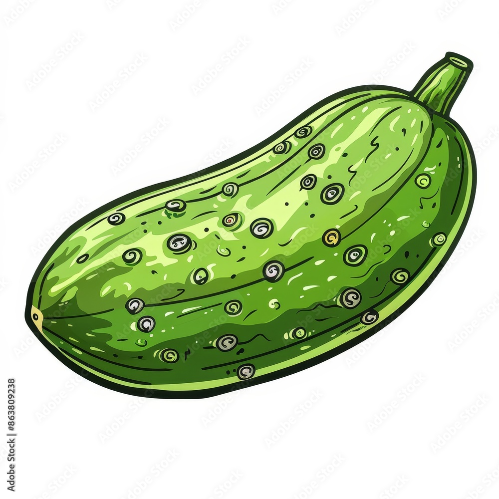 Green veggies isolated with two cucumbers and yellow flowers. Pickles with blossoms in a modern style, vegetable sketch Green veggies isolated with two cucumbers and yellow flowers. Pickles with blossoms in a modern style, vegetable sketch