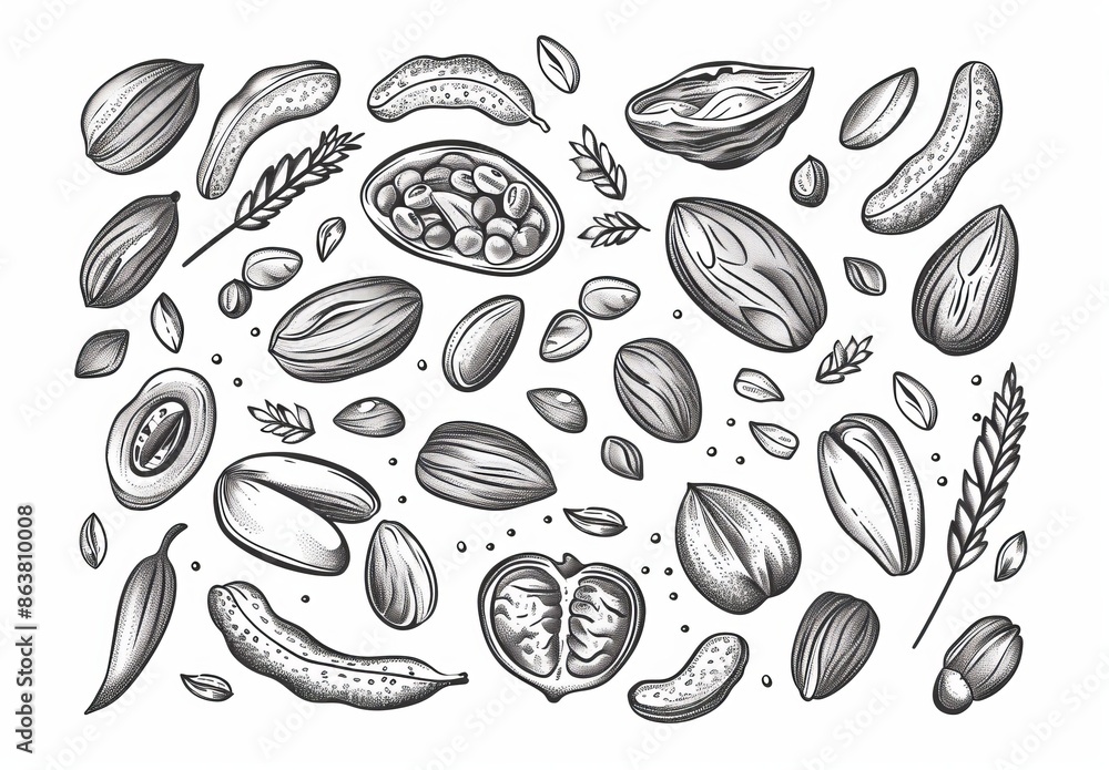 Phytonutrients: nuts, cereal grains, nuts, seeds, nut icons: cashews, almonds, peanuts and pistachios. Vegetarian and vegan foods: coconut, hazelnuts, walnuts, peas, wheat, rye and coffee beans. Phytonutrients: nuts, cereal grains, nuts, seeds, nut icons: cashews, almonds, peanuts and pistachios. Vegetarian and vegan foods: coconut, hazelnuts, walnuts, peas, wheat, rye and coffee beans.
