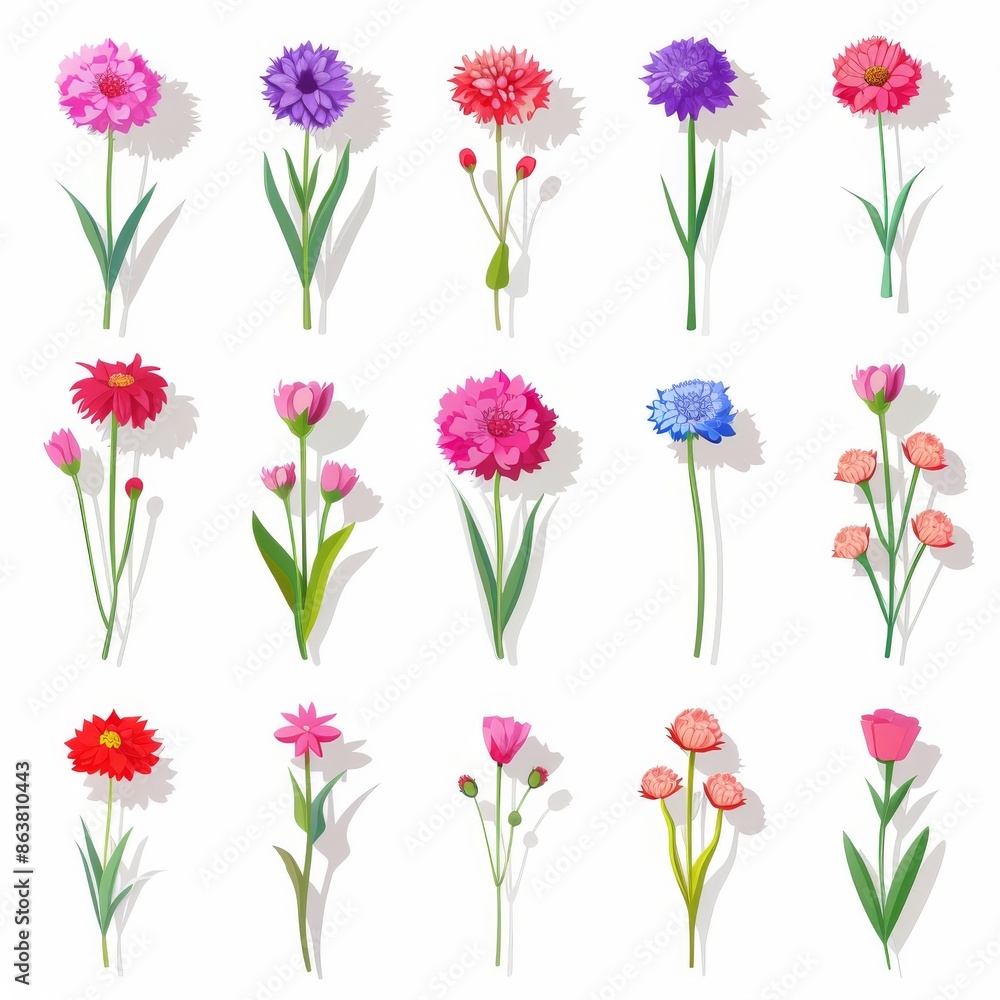 Bachelor's Button Flower Icon Set, Centaurea Cyanus Flat Design, Abstract Cornflower Symbol Bachelor's Button Flower Icon Set, Centaurea Cyanus Flat Design, Abstract Cornflower Symbol