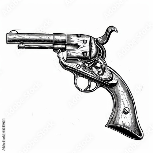 A musket duel gun from the era of pirates and cowboys isolated on a monochrome background. An ancient gunnery rifle with a trigger, an antique firelock shotgun rifle, an ancient antique gunnery photo