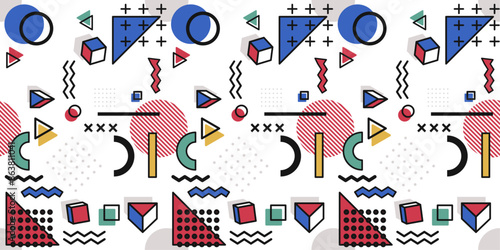 A pattern with a recognizable Memphis style. Memphis vector and seamless pattern, stylish modernist pattern.