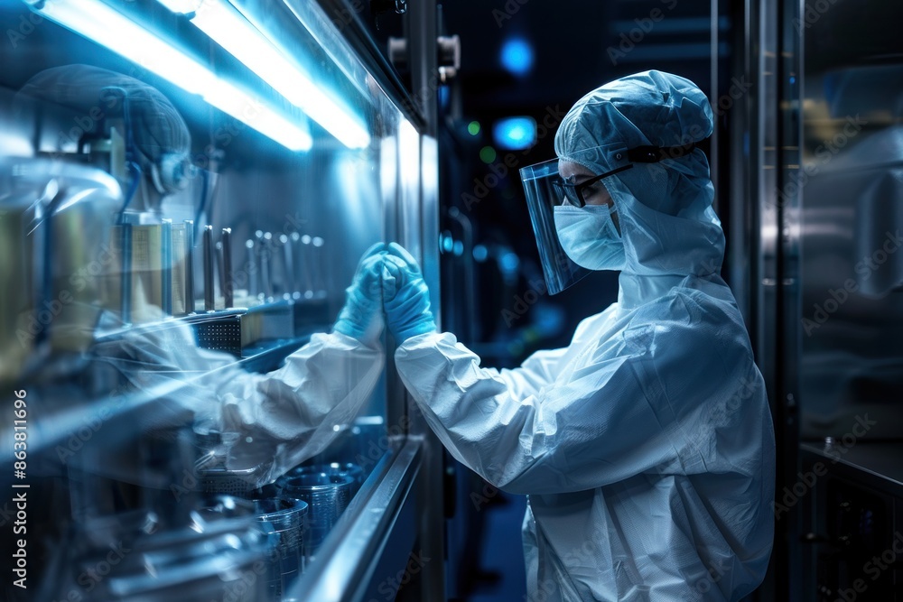 Portrait of a worker in protective clothing cleaning food processing equipment, photorealistic, high detail, professional environment, studio lighting, Portrait of a worker in protective clothing cleaning food processing equipment, photorealistic, high detail, professional environment, studio lighting,