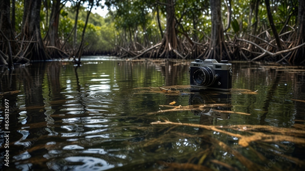 Fototapeta premium Vintage Camera in Mangrove Waters