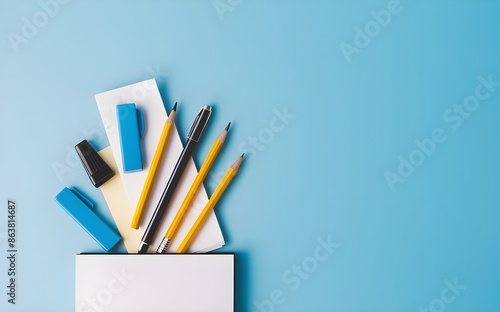 Vibrant Office Supplies on emptly Background photo