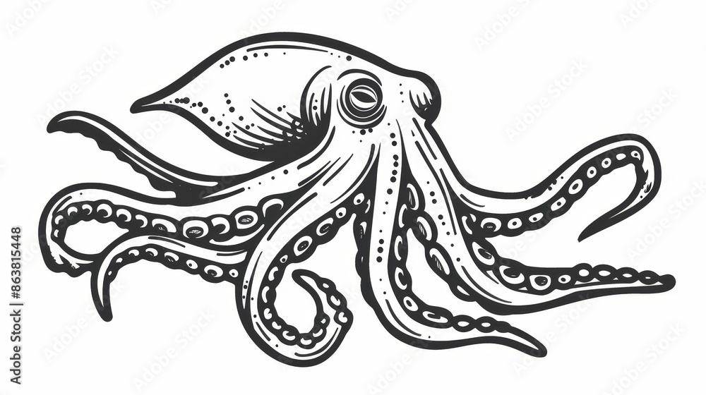 Sea creatures with eight arms and two tentacles, squid with eight tentacles, aquatic animal mascot. Sea organism, raw or cooked squid sea organism marine creature.