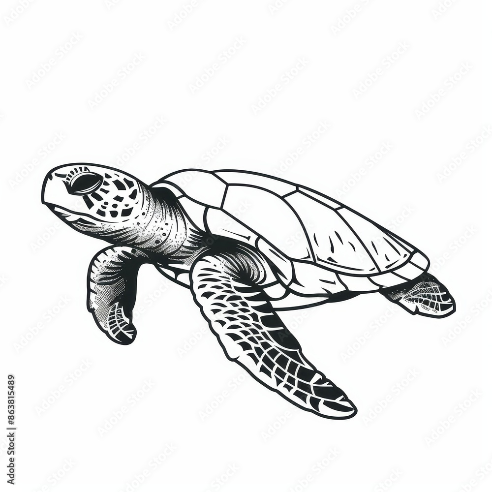 Obraz premium The loggerhead sea turtle is an isolated marine animal mascot with a cartilaginous carapace shell. It is also known as the Caretta ocean terrapin, and it makes an exceptional aquarium pet.