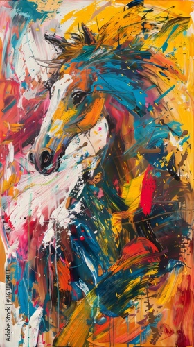Horse portrait painting using thick brushstrokes and vivid colors © Viktoriia