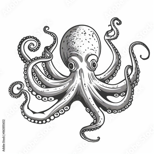 Retro octopus with tentacles and suckers, Kraken devilfish isolated sea creature icon. Animal with eight legs, soft bodied octopus with a soft body, fishing sport mascot with tentacles and suckers.