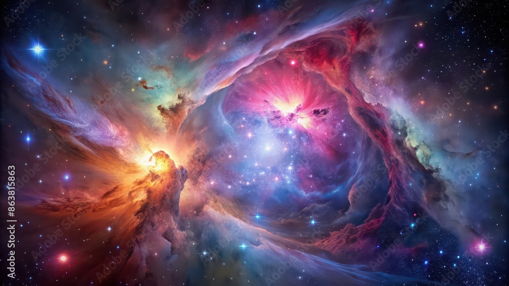 Vibrant image of the M42 Orion Nebula in the Orion Constellation, space, astronomy, celestial, nebula Vibrant image of the M42 Orion Nebula in the Orion Constellation, space, astronomy, celestial, nebula