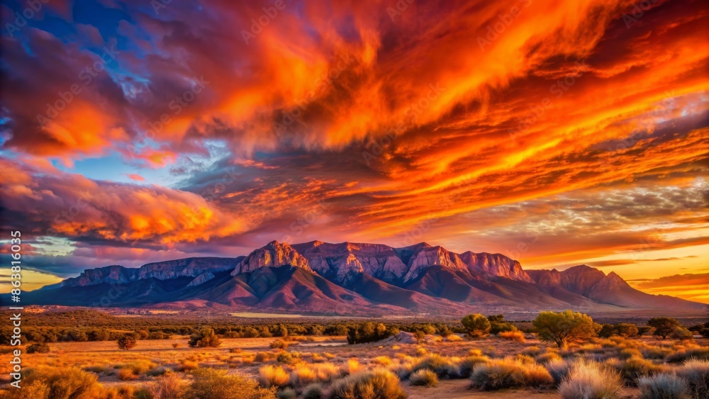custom made wallpaper toronto digitalVibrant orange and pink hues dance across the sky as the Sandia Mountains silhouette against a tranquil New Mexico landscape.