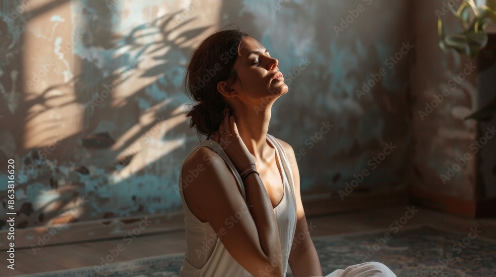 Fototapeta premium A Woman Embracing Tranquility Indoors