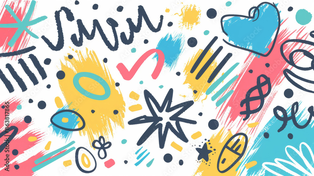 Hand-drawn colorful lines, dots, and strokes create a free-style design. Simple and easy to draw, these elements can decorate notes, create diagrams, and highlight text. Hand-drawn colorful lines, dots, and strokes create a free-style design. Simple and easy to draw, these elements can decorate notes, create diagrams, and highlight text.