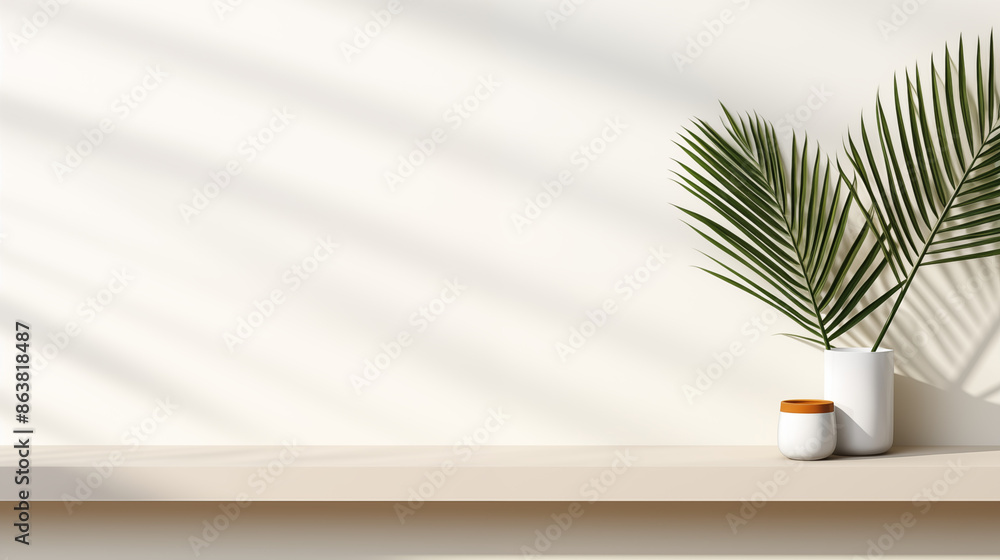 Fond composé d'un mur blanc, avec lumière et ombre et plante décorative. Ambiance calme, épurée, luxe. Arrière-plan pour conception et création graphique. Fond composé d'un mur blanc, avec lumière et ombre et plante décorative. Ambiance calme, épurée, luxe. Arrière-plan pour conception et création graphique.
