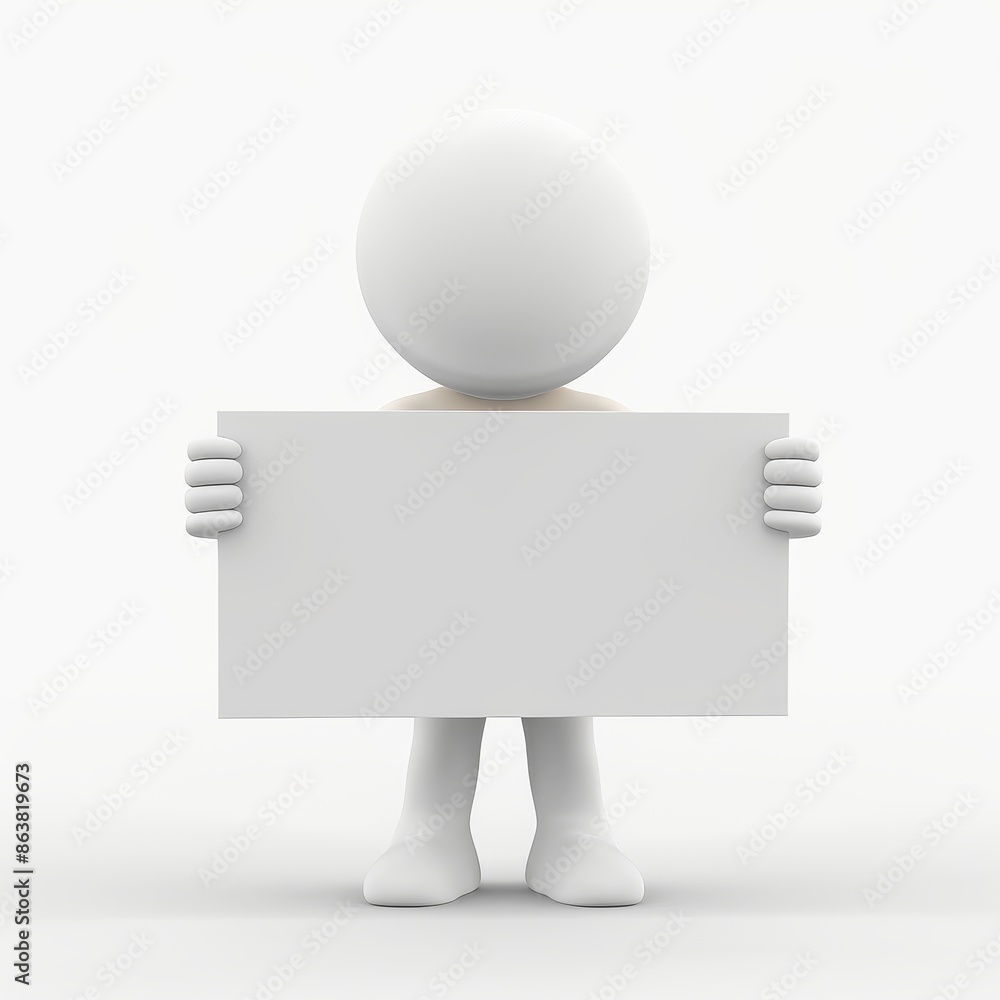 3D logo style human character holding a blank board sign for web advertising or messages. Copy space. 3D logo style human character holding a blank board sign for web advertising or messages. Copy space.