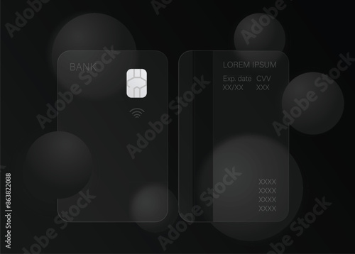 Credit card in Glassmorphism design. Credit card vertical design, cashless payment concept. Vector illustration eps10