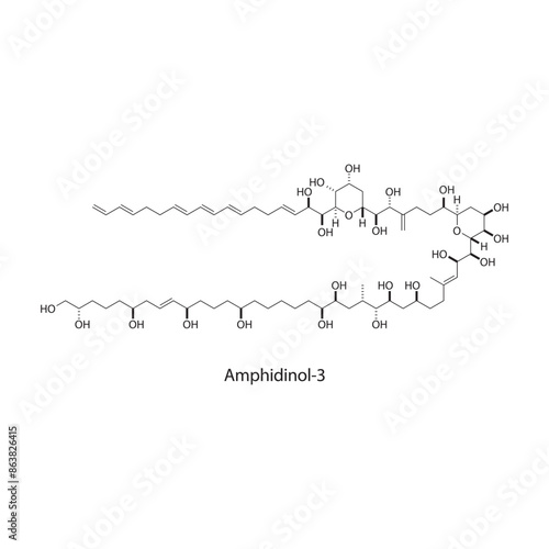 Amphidinol-3 skeletal structure diagram. compound molecule scientific illustration. photo