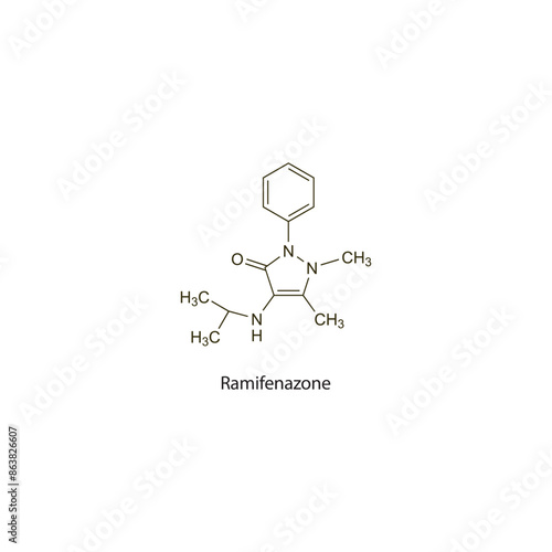 Ramifenazone flat skeletal molecular structure NSAID drug used in Pain treatment. Vector illustration scientific diagram.