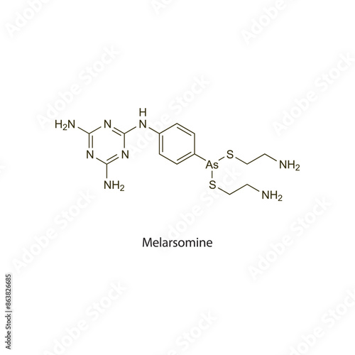 Melarsomine flat skeletal molecular structure Anthelmintic agent drug used in worm infection treatment. Vector illustration scientific diagram. photo