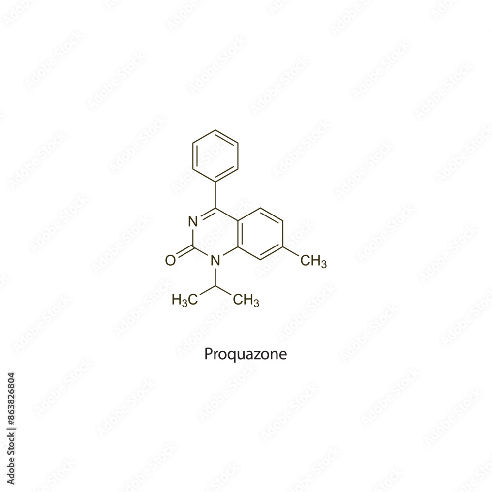 Proquazone flat skeletal molecular structure NSAID drug used in Pain treatment. Vector illustration scientific diagram. Proquazone flat skeletal molecular structure NSAID drug used in Pain treatment. Vector illustration scientific diagram.