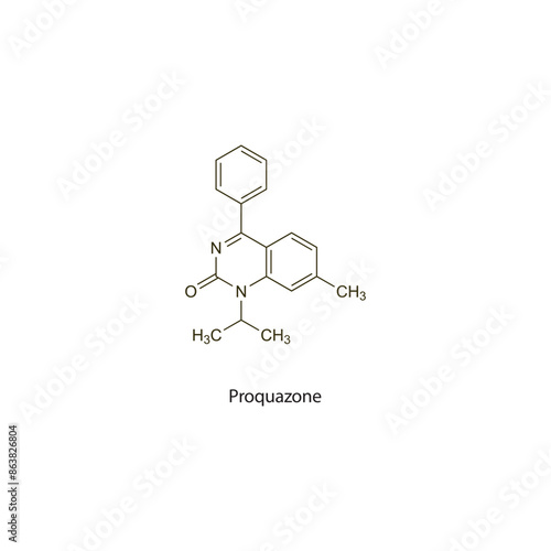 Proquazone flat skeletal molecular structure NSAID drug used in Pain treatment. Vector illustration scientific diagram.