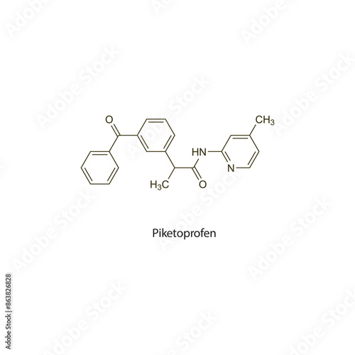 Piketoprofen flat skeletal molecular structure NSAID drug used in Pain treatment. Vector illustration scientific diagram.