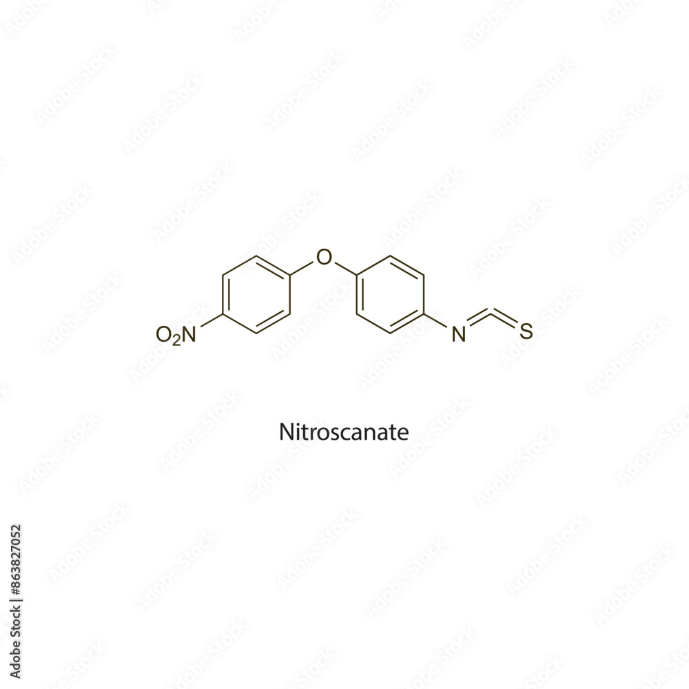 Nitroscanate flat skeletal molecular structure Anthelmintic agent drug used in worm infection treatment. Vector illustration scientific diagram. Nitroscanate flat skeletal molecular structure Anthelmintic agent drug used in worm infection treatment. Vector illustration scientific diagram.