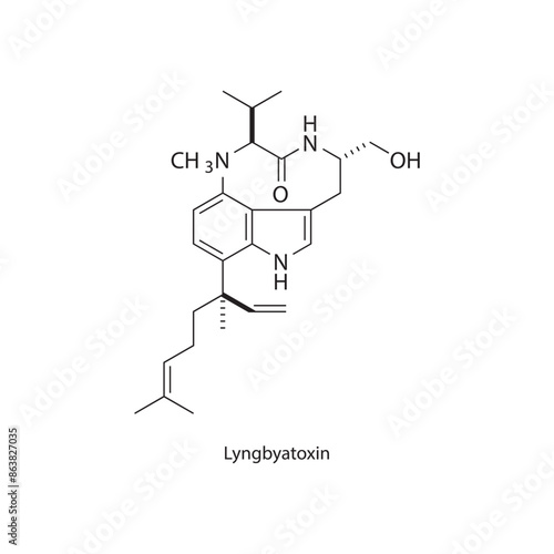 Lyngbyatoxin skeletal structure diagram. compound molecule scientific illustration. photo