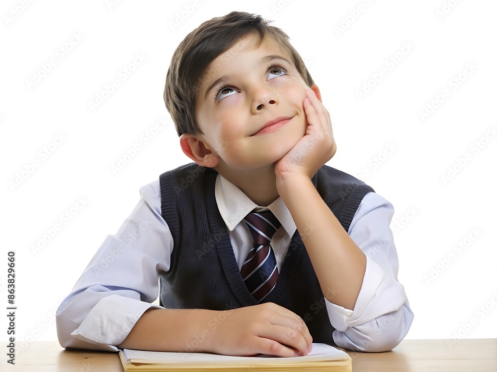 Thoughtful Schoolboy Daydreaming at Desk. Thoughtful Schoolboy Daydreaming at Desk.