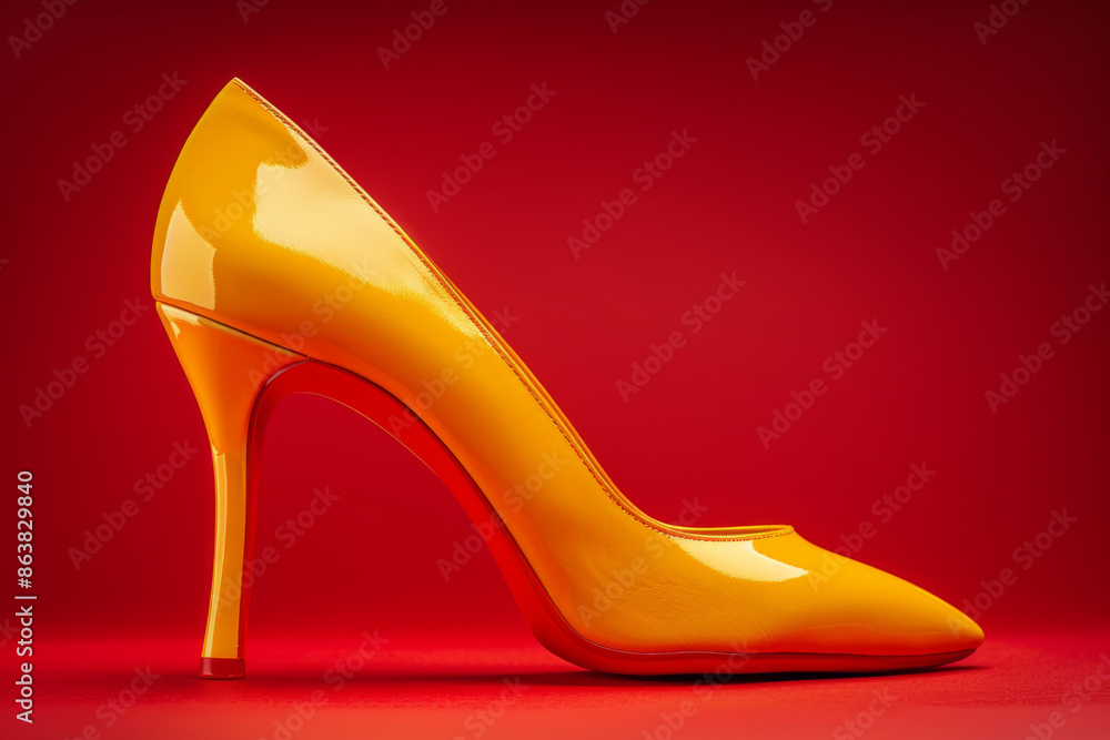 Yellow High Heel Shoe on a Red Background Yellow High Heel Shoe on a Red Background